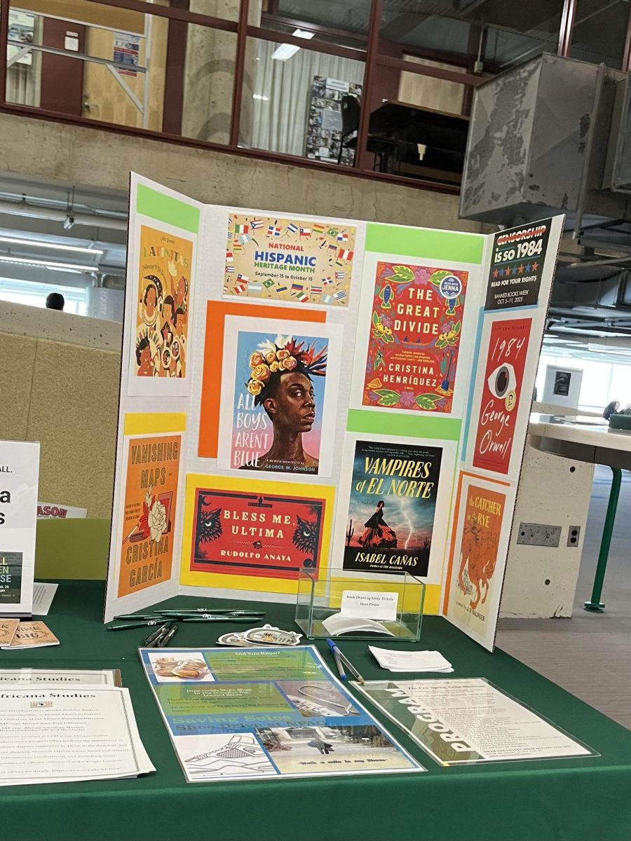 English Department National Hispanic Heritage Month books poster board.